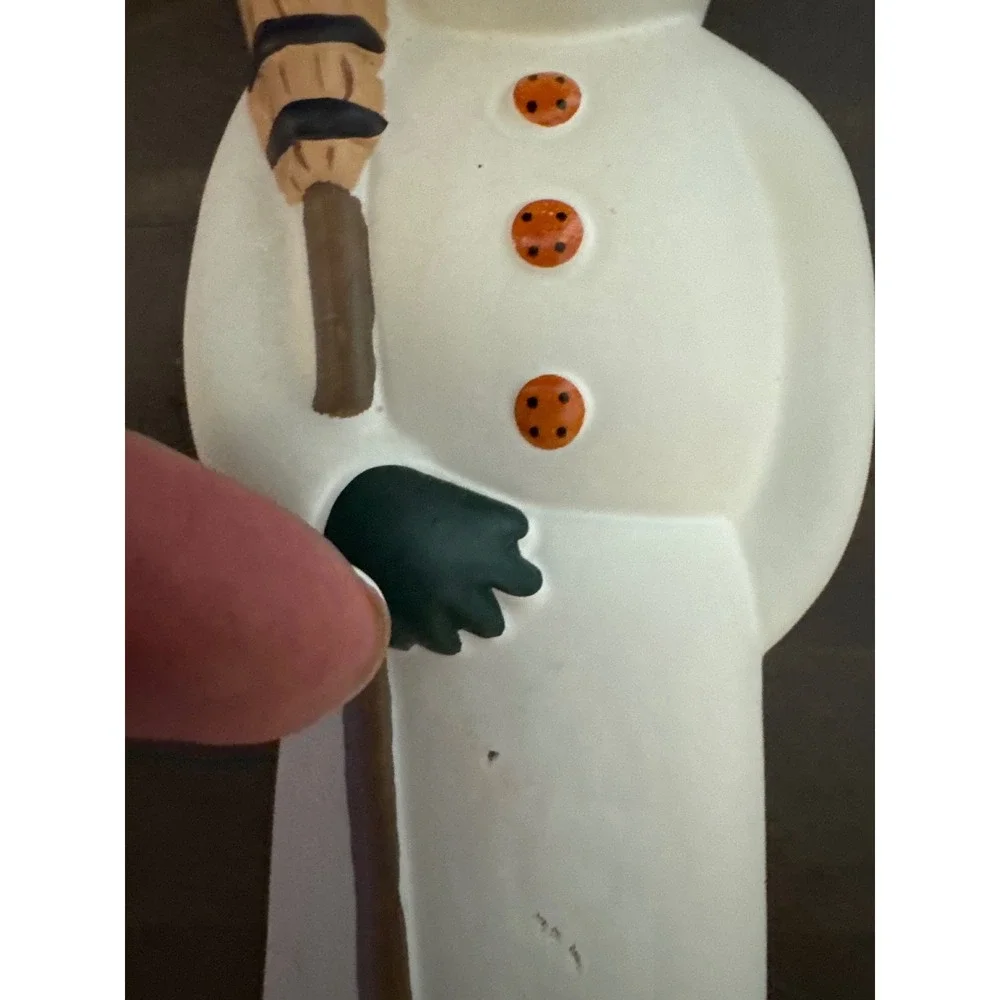 Vaillancourt Folk Art 1998 Glass Snowman Broom Ornament Germany VFA White